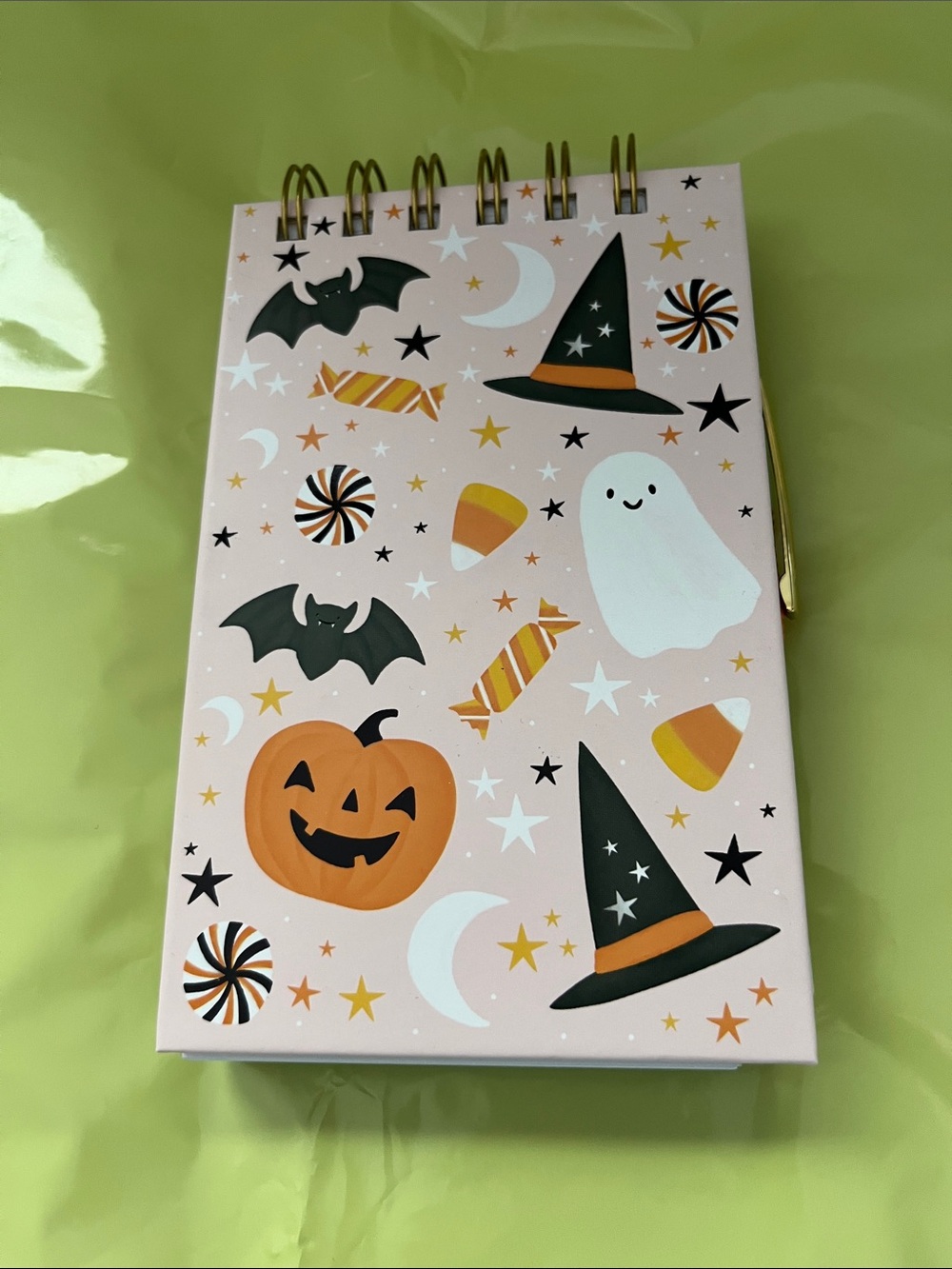 Halloween Spiral Notebook — Pink Ghost, Pumpkin & Candy Design